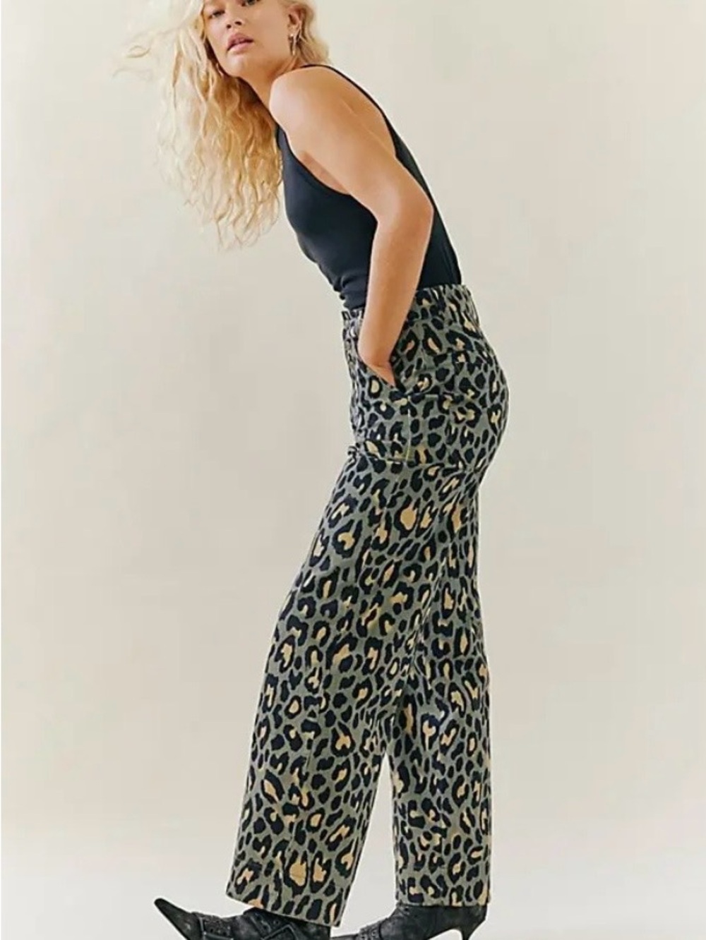 Free People Jordy Leopard High-Rise Straight Pants